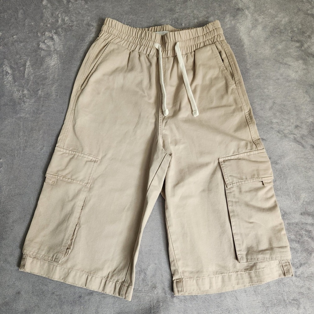 New TOPMAN Mens 28 Cotton Cargo Shorts Elastic Drawstring Beige Tan Khaki 10.5